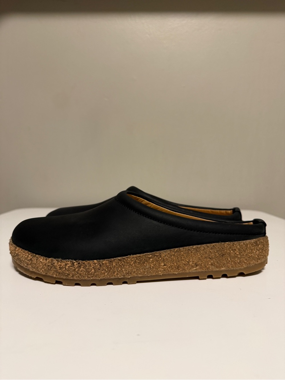Haflinger Black Leather Cork Mule Slides (Philip Leather Clog)